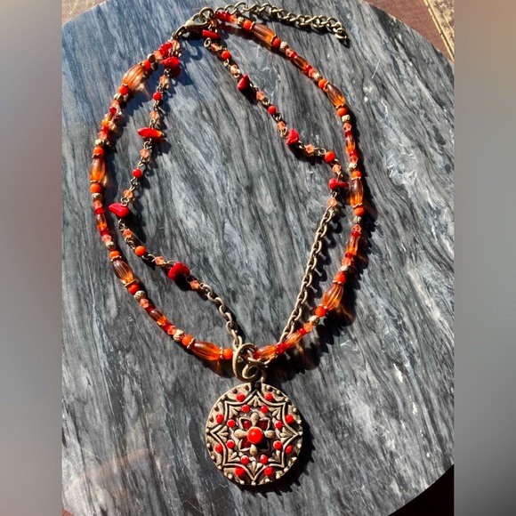 Park Lane Double Strand Red Beads & Stones Necklace - Picture 3 of 5